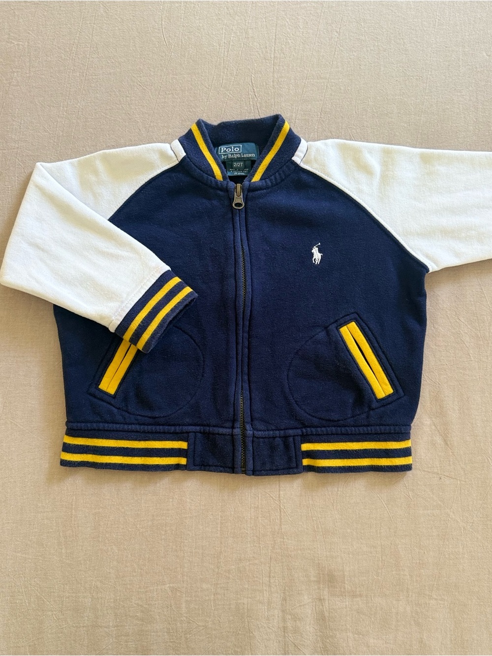 Vintage Polo Ralph Lauren Toddler Boys Navy & White Zip Front Varsity Jacket 2T